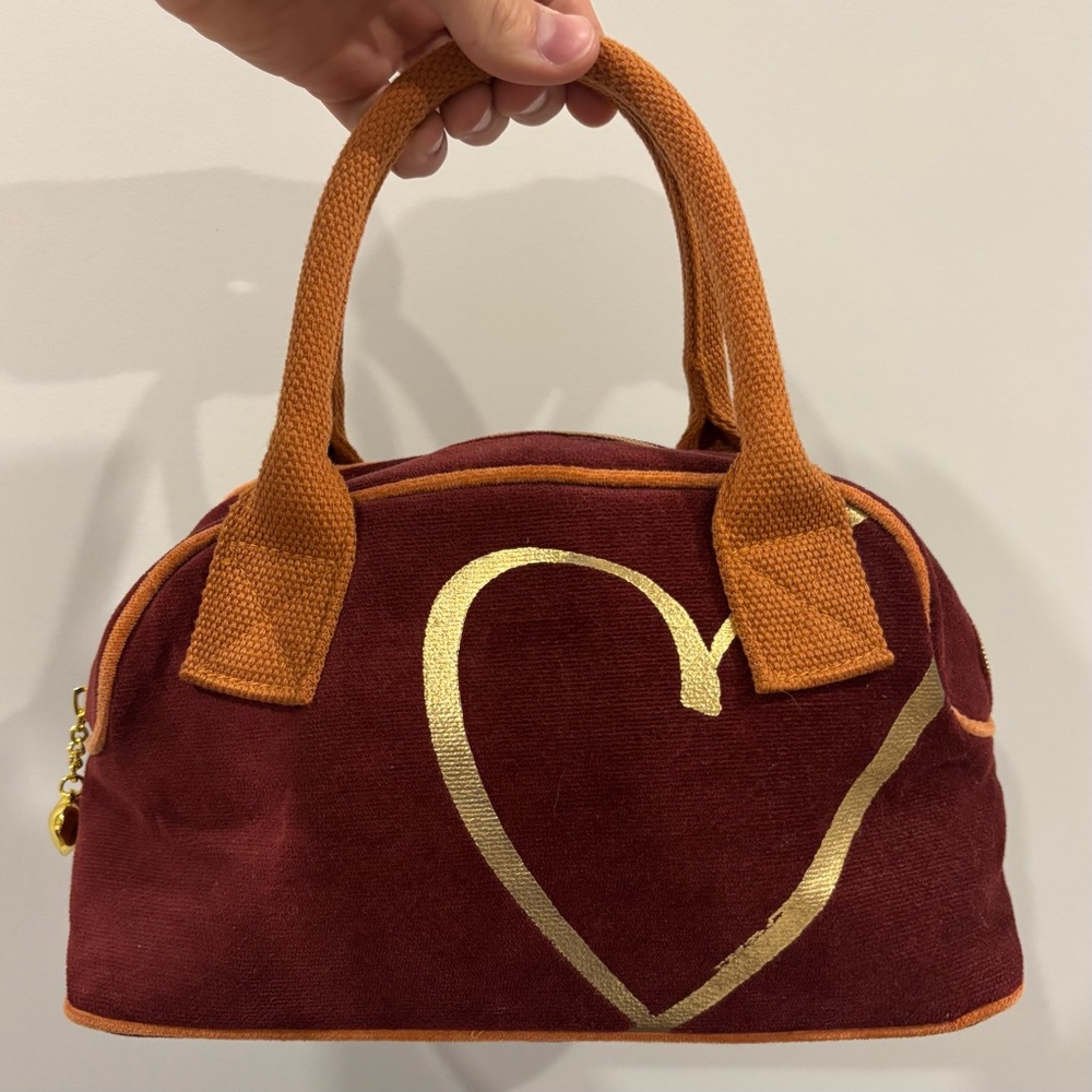 ~maroon and gold Victoria’s Secret velour bowler bag~
